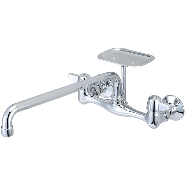 Two Handle Wallmount Kitchen Faucet, NPT, Wallmount, Polished Chrome, Spout Length: 14-Inch